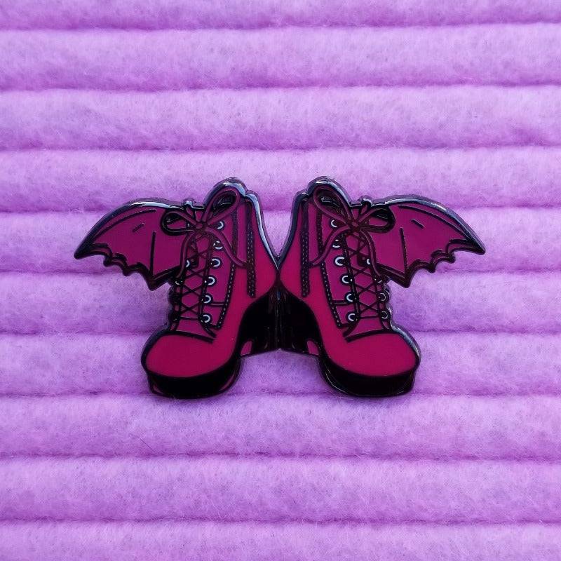 Neon Pink Batty Boots Hard Enamel Pin