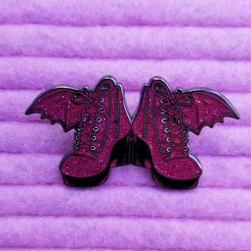 Glittertastic Neon Pink Batty Boots Hard Enamel Pin